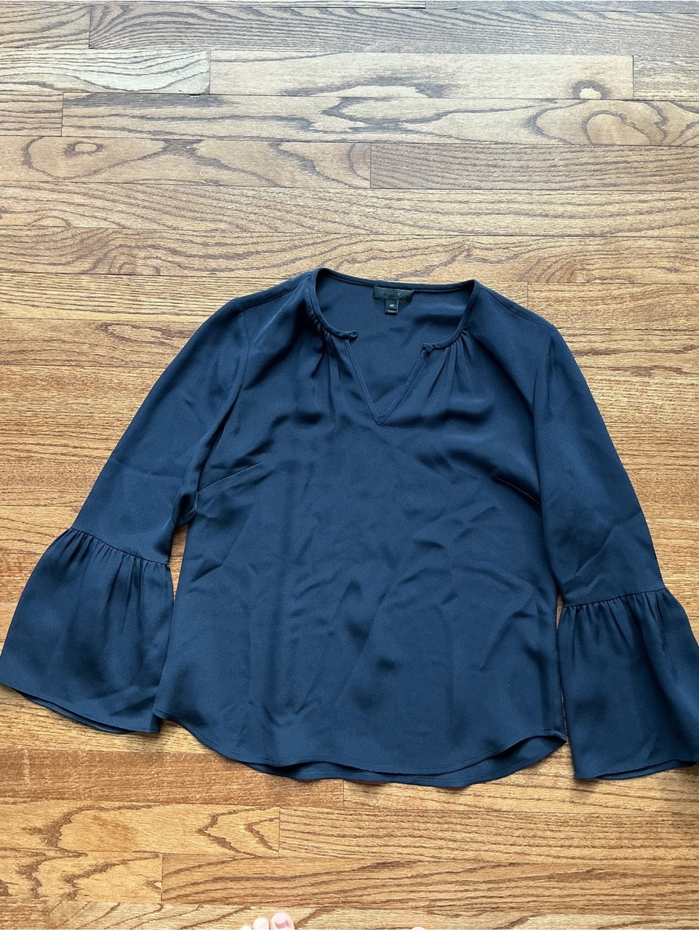 Women’s Navy Bell-Sleeve V-Neck Top